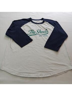 Sport-Tek THE SHOALS LIVE LOCAL Men's White/Blue 3/4 Raglan Sleeve T-Shirt L